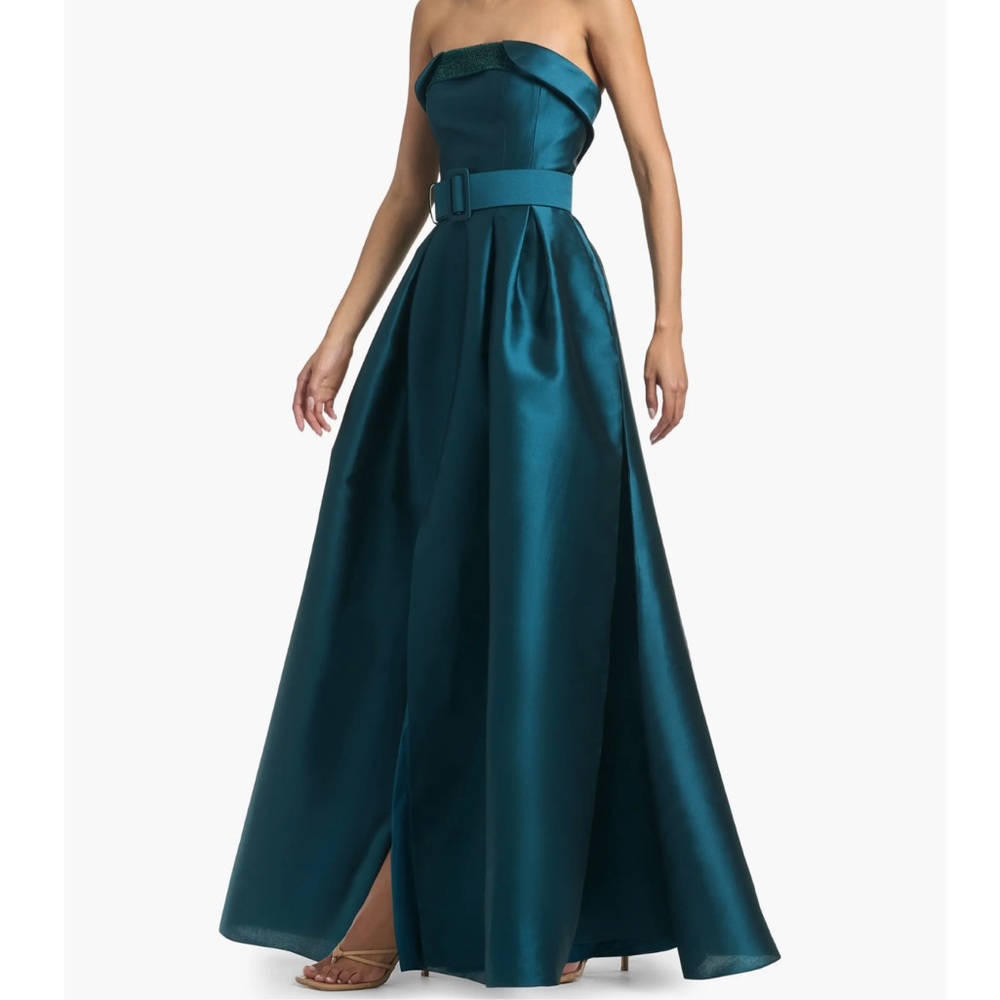 NWT Sachin + Babi Ceri Strapless Gown - Teal Midnight Blue Belted Dress - Size 8